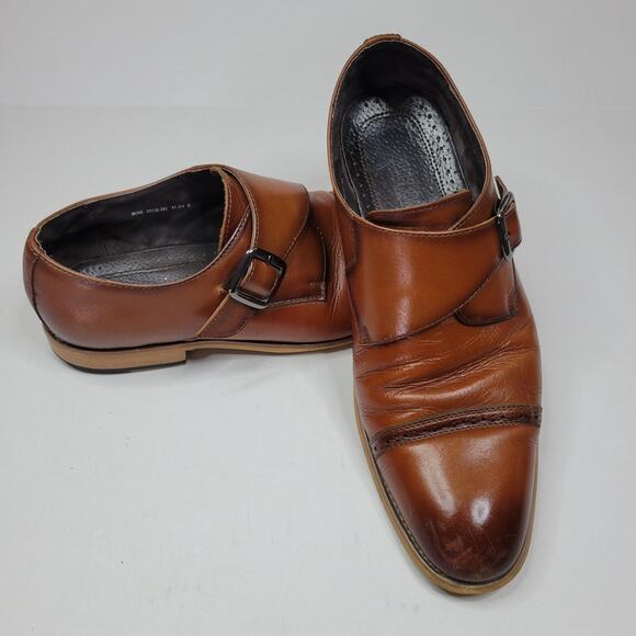 Stacy Adams Men\'s Desmond Cap Toe Monk Strap Brown Leather Dress Shoes Size 11.5